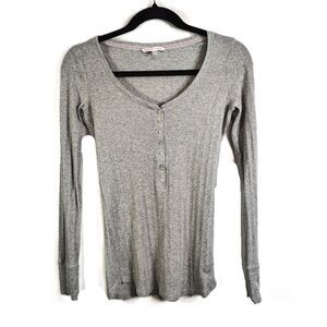 VICTORIA'S SECRET Y2K Ribbed Henley Top Womens Medium Gray Long Sleeve Stretch